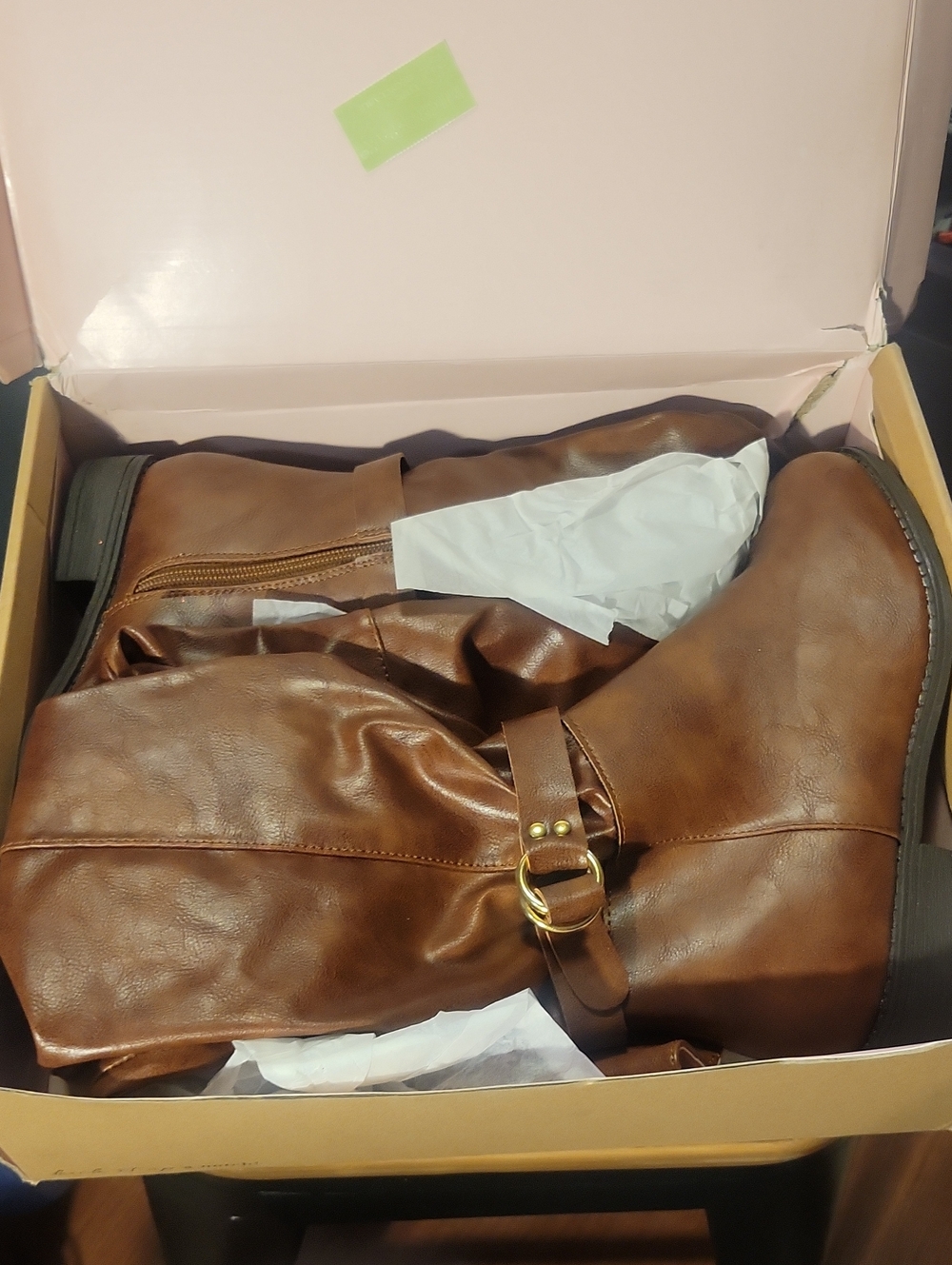 Charlotte Russe Brown Mid-Calf Heeled Boots with Gold Buckle